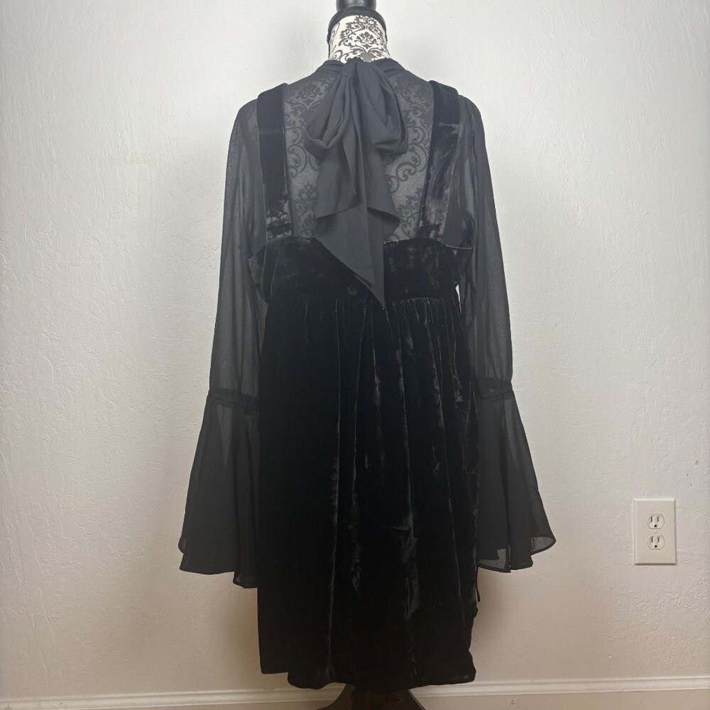 Free People L Black Velvet & Chiffon Dress Bell Sleeves Witchy Whimsigoth - Picture 2 of 5